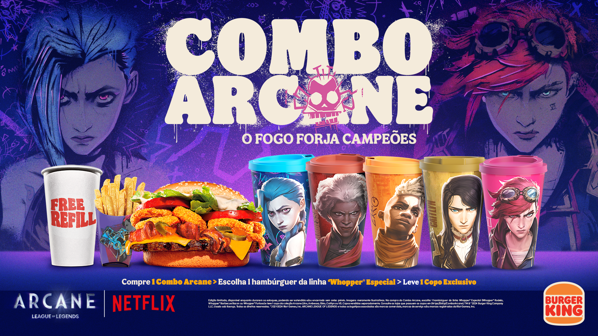 Burger King e Riot Games lançam copos temáticos da série Arcane