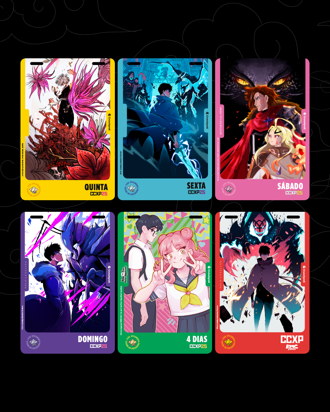 CCXP25 anuncia credenciais com ilustrações de Solo Leveling e novas séries da Crunchyroll